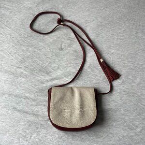 Burgundy & Cream Textured Flap Mini Crossbody Bag Tassel